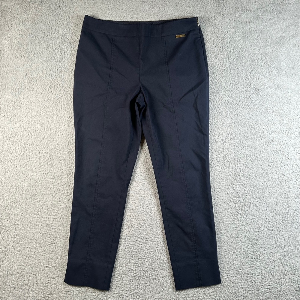 Tory Burch Pants Callie Navy Blue Size 8 Skinny Front Ankle Slits Preppy Career